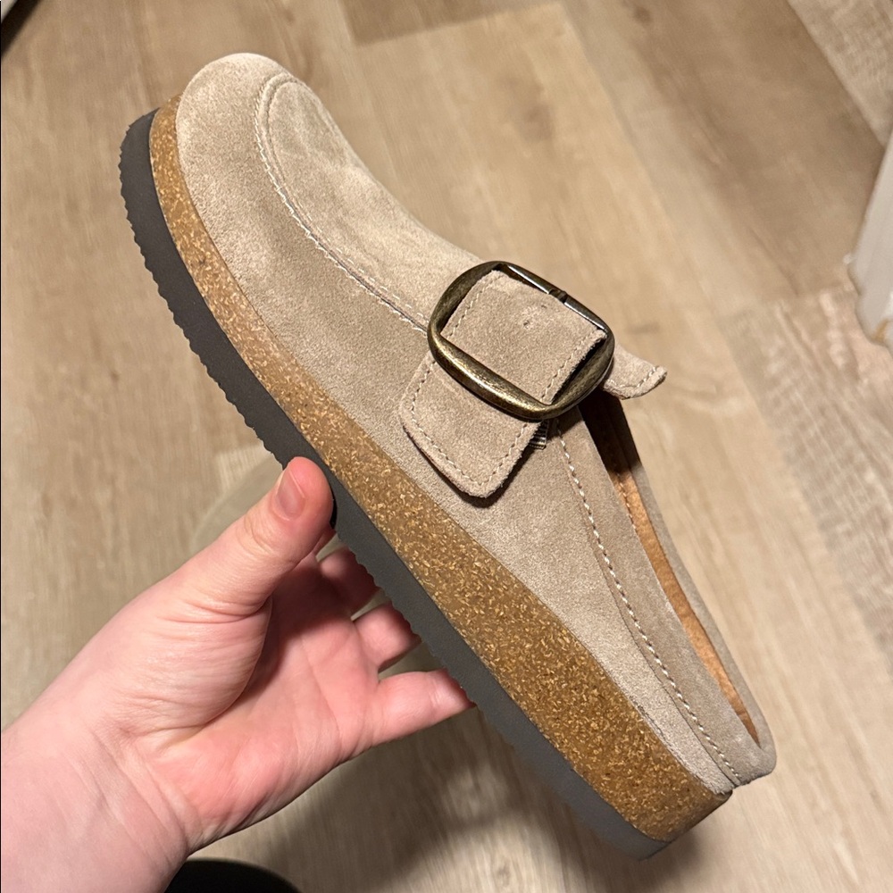 White Mountain Tan Suede Buckle Mules - Picture 2 of 6